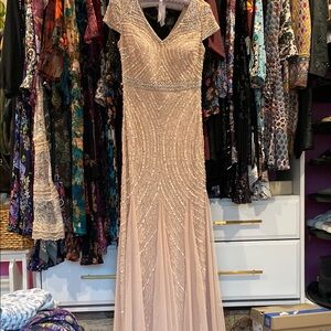 Adrianna Papell Blush Flutter Sleeve V-Neck Gown